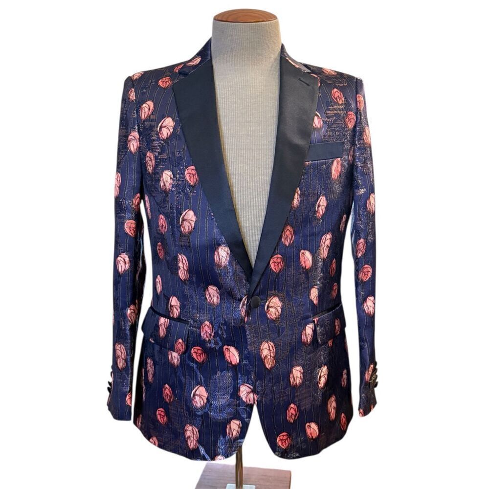 St. Patrick Single Button Tuxedo Jacket Sz. S Floral Design Vented